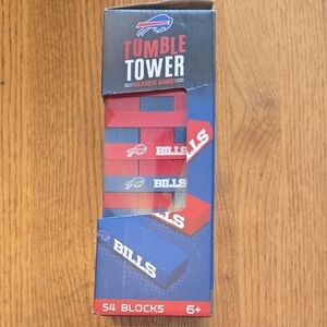 NFL Buffalo Bills Tumble Tower Game with Red and Blue Blocks